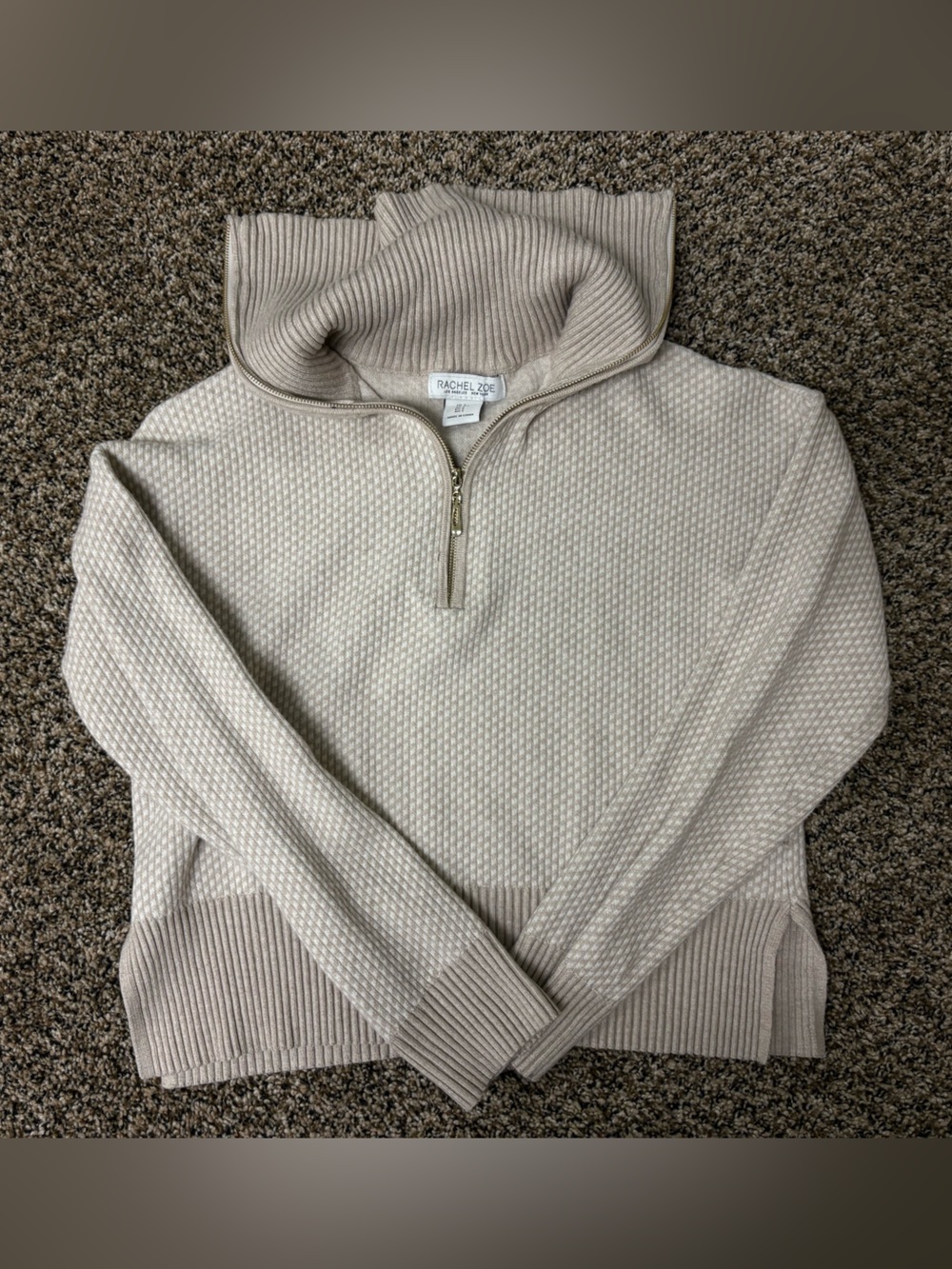 Rachel Zoe Beige Half-Zip Turtleneck Sweater